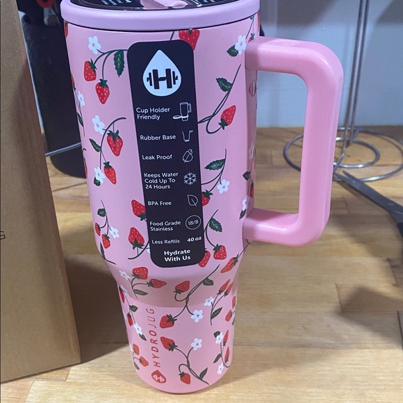 HydroJug Pink Tumbler with Strawberry Pattern - Picture 2 of 3